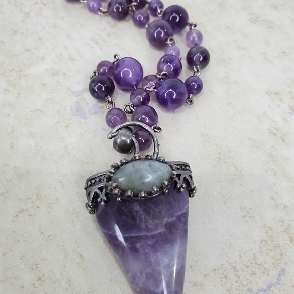 Genuine Amethyst Moon Pendant Necklace - Picture 4 of 8